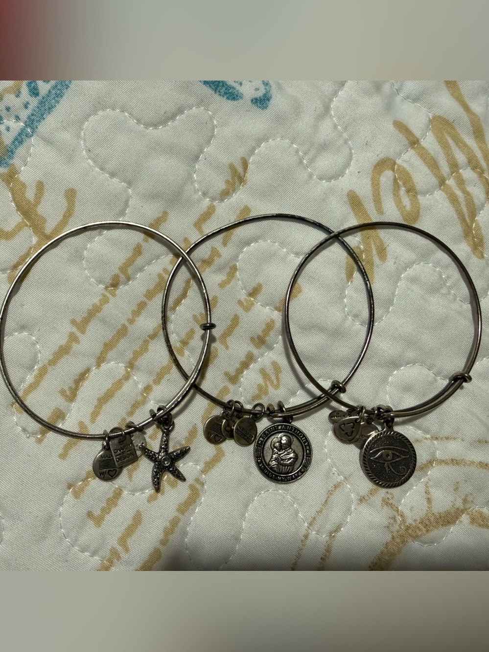Alex and Ani  3 Silver Charm Bangle Bracelet Set with Medallions